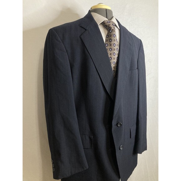 Mens Suit Jacket Blazer Sport Coat 46R 50" Navy Blue Stripe Wool USA Austin Reed - Picture 4 of 12